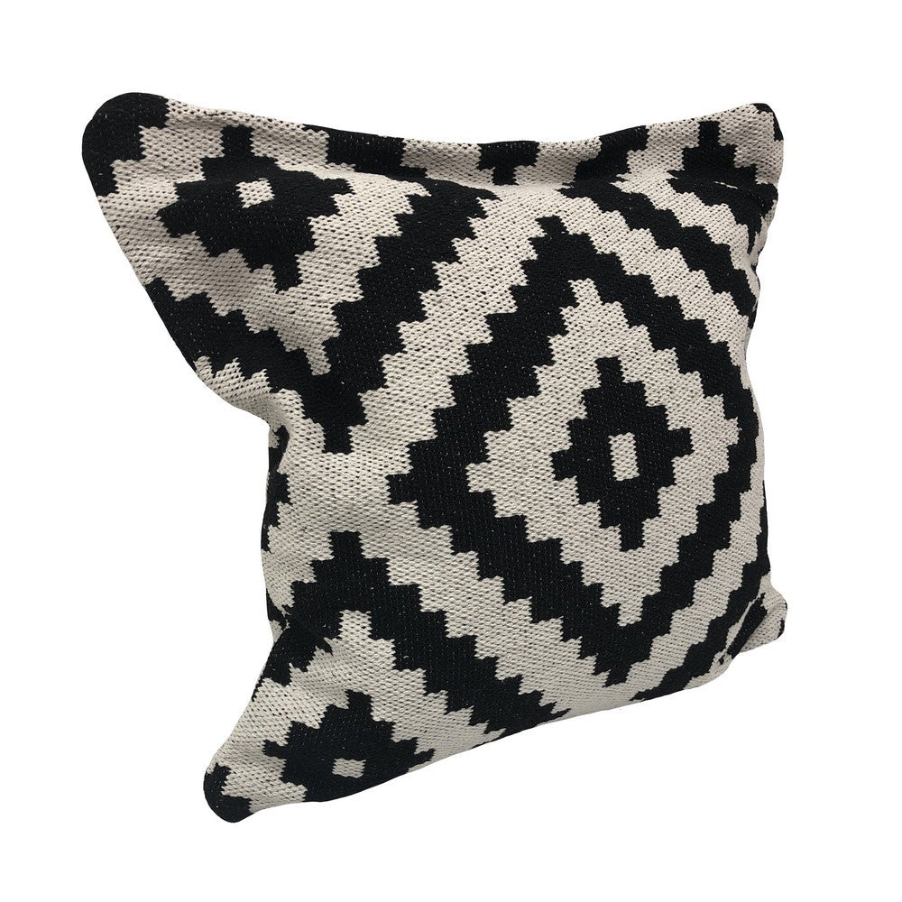 24" X 24" Black and White Geometric Cotton Zippered Pillow