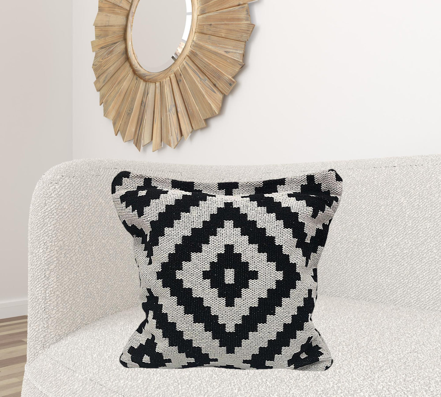 24" X 24" Black and White Geometric Cotton Zippered Pillow