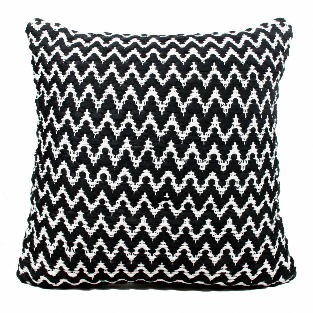 20" X 20" Black And White Polyester Chevron Zippered Pillow