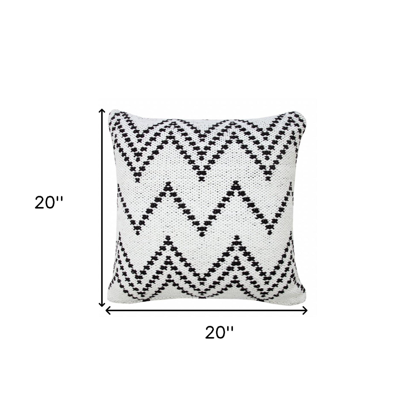 20" X 20" White And Black 100% Cotton Chevron Zippered Pillow