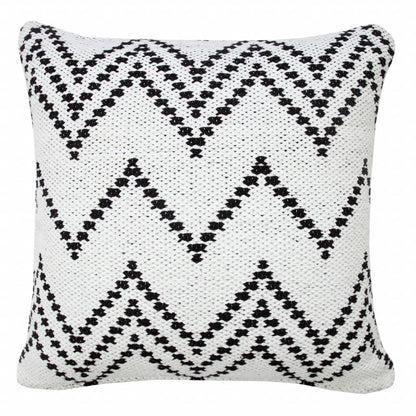 20" X 20" White And Black 100% Cotton Chevron Zippered Pillow