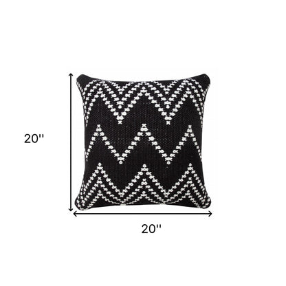 20" X 20" White And Black 100% Cotton Chevron Zippered Pillow