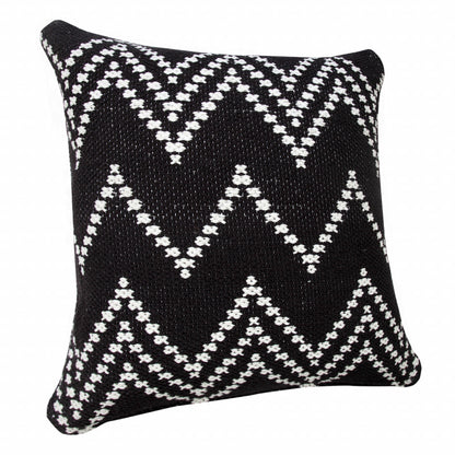 20" X 20" White And Black 100% Cotton Chevron Zippered Pillow