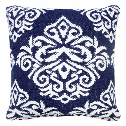 20" X 20" White And Black 100% Cotton Damask Zippered Pillow