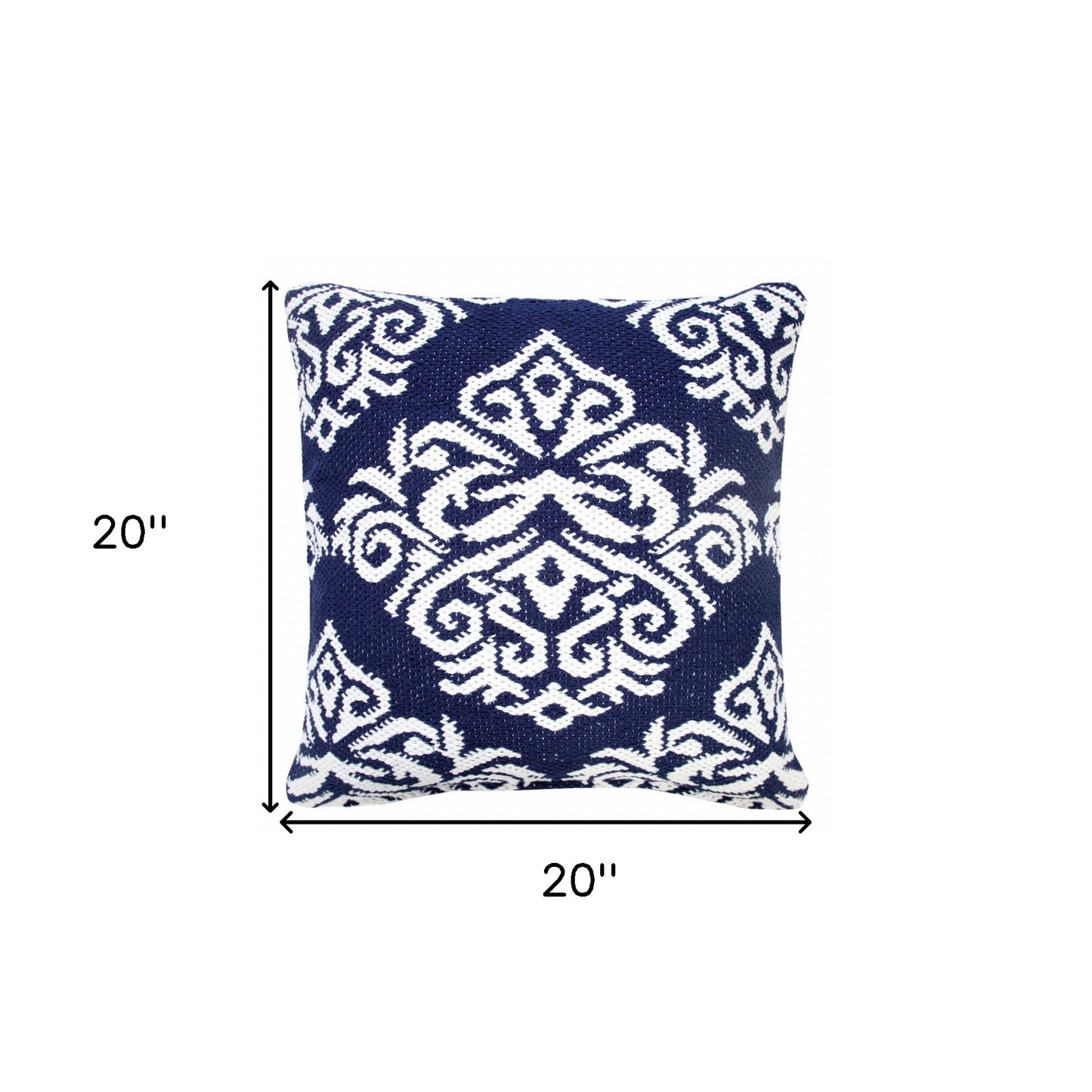 20" X 20" White And Black 100% Cotton Damask Zippered Pillow