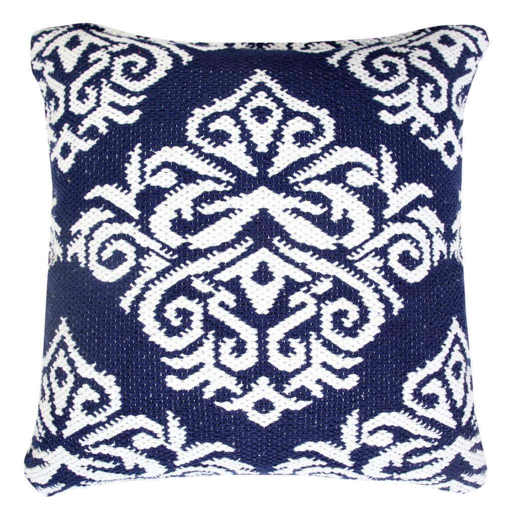 20" X 20" White And Black 100% Cotton Damask Zippered Pillow