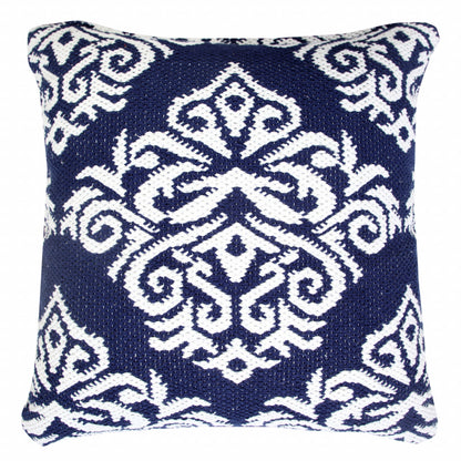 20" X 20" White And Black 100% Cotton Damask Zippered Pillow