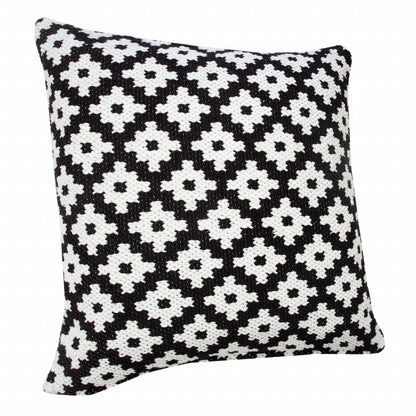 20" X 20" Black And White 100% Cotton Geometric Zippered Pillow