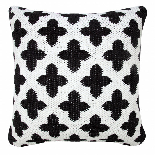 20" X 20" White And Black 100% Cotton Geometric Zippered Pillow