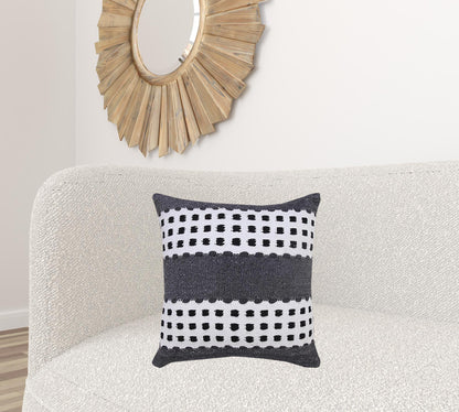 20" X 20" Black Gray And White 100% Cotton Striped Zippered Pillow