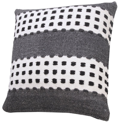 20" X 20" Black Gray And White 100% Cotton Striped Zippered Pillow