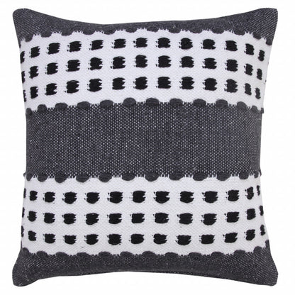 20" X 20" Black Gray And White 100% Cotton Striped Zippered Pillow