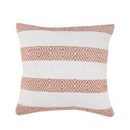 20" X 20" Orange And White 100% Cotton Striped Zippered Pillow