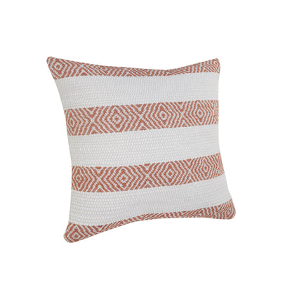 20" X 20" Orange And White 100% Cotton Striped Zippered Pillow