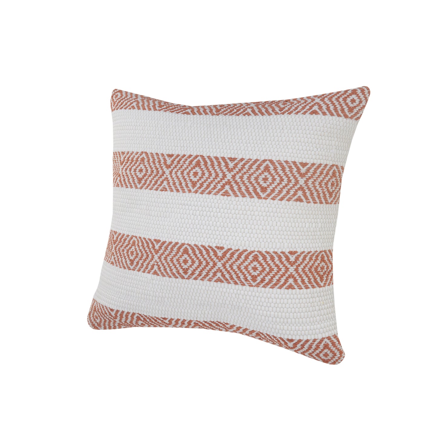 20" X 20" Orange And White 100% Cotton Striped Zippered Pillow