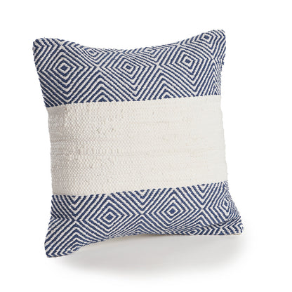 18" X 18" Blue And Ivory 100% Cotton Striped Zippered Pillow