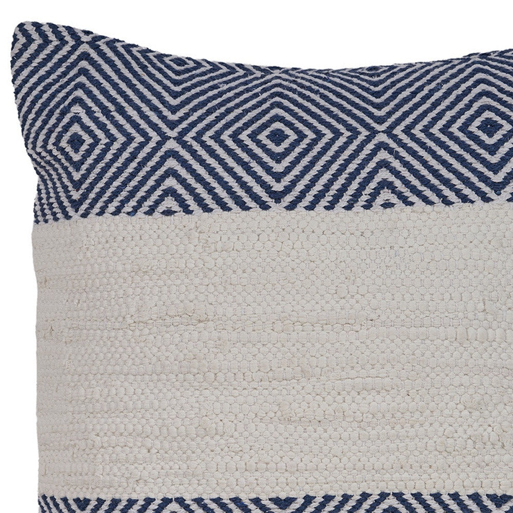 18" X 18" Blue And Ivory 100% Cotton Striped Zippered Pillow