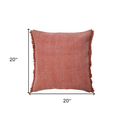 20" X 20" Dusty Rose Pink And Muted Clay 100% Cotton Zippered Pillow