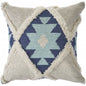 20" X 20" Blue And Cream 100% Cotton Geometric Zippered Pillow