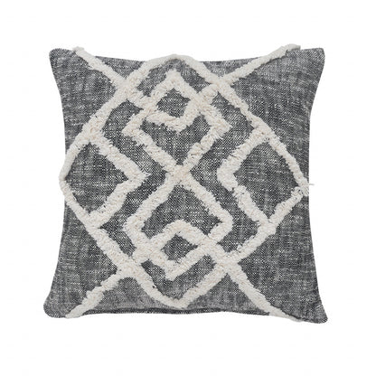 20" X 20" Black And Cream 100% Cotton Geometric Zippered Pillow