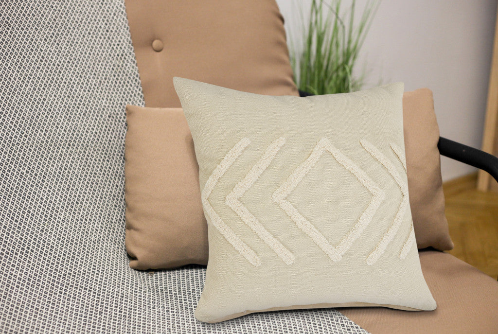 20" X 20" Birch And White 100% Cotton Geometric Zippered Pillow