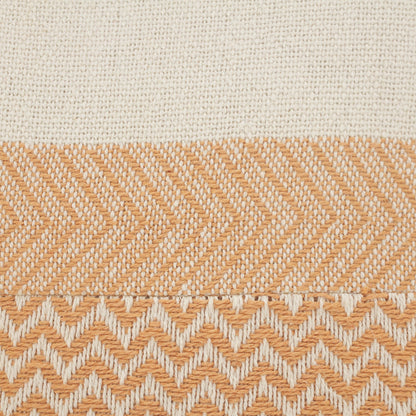 18" X 18" Orange And Off-White 100% Cotton Chevron Zippered Pillow