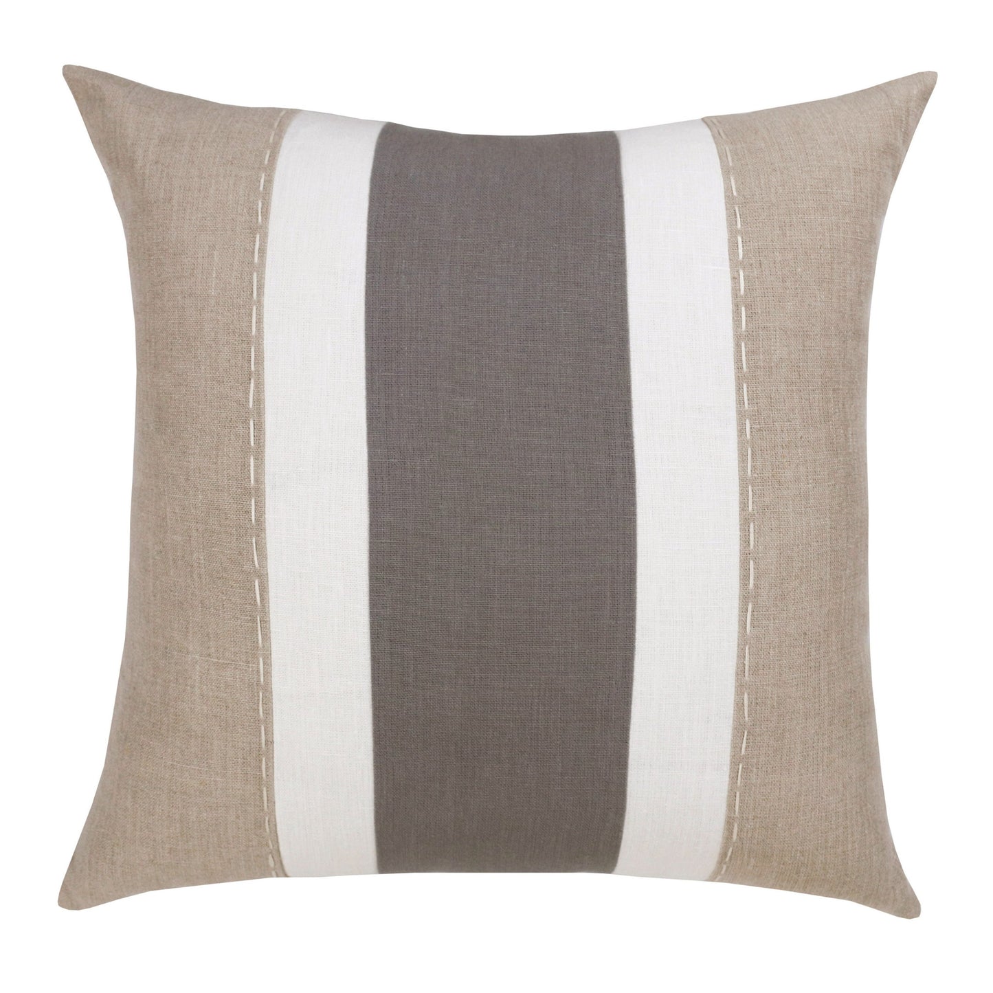 20" X 20" Rust And Gray Linen Striped Zippered Pillow