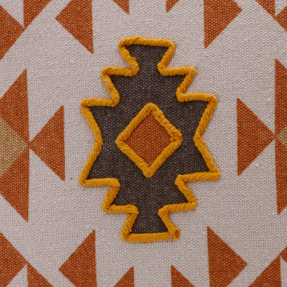 20" X 20" Orange 100% Cotton Geometric Zippered Pillow