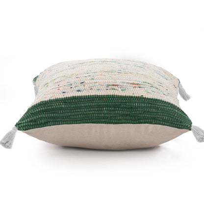 20" X 20" Green And Off-White 100% Cotton Abstract Zippered Pillow