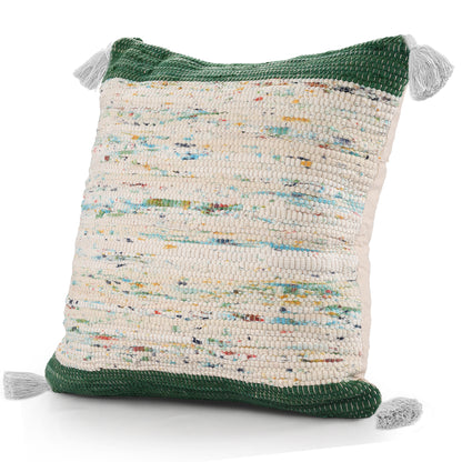 20" X 20" Green And Off-White 100% Cotton Abstract Zippered Pillow