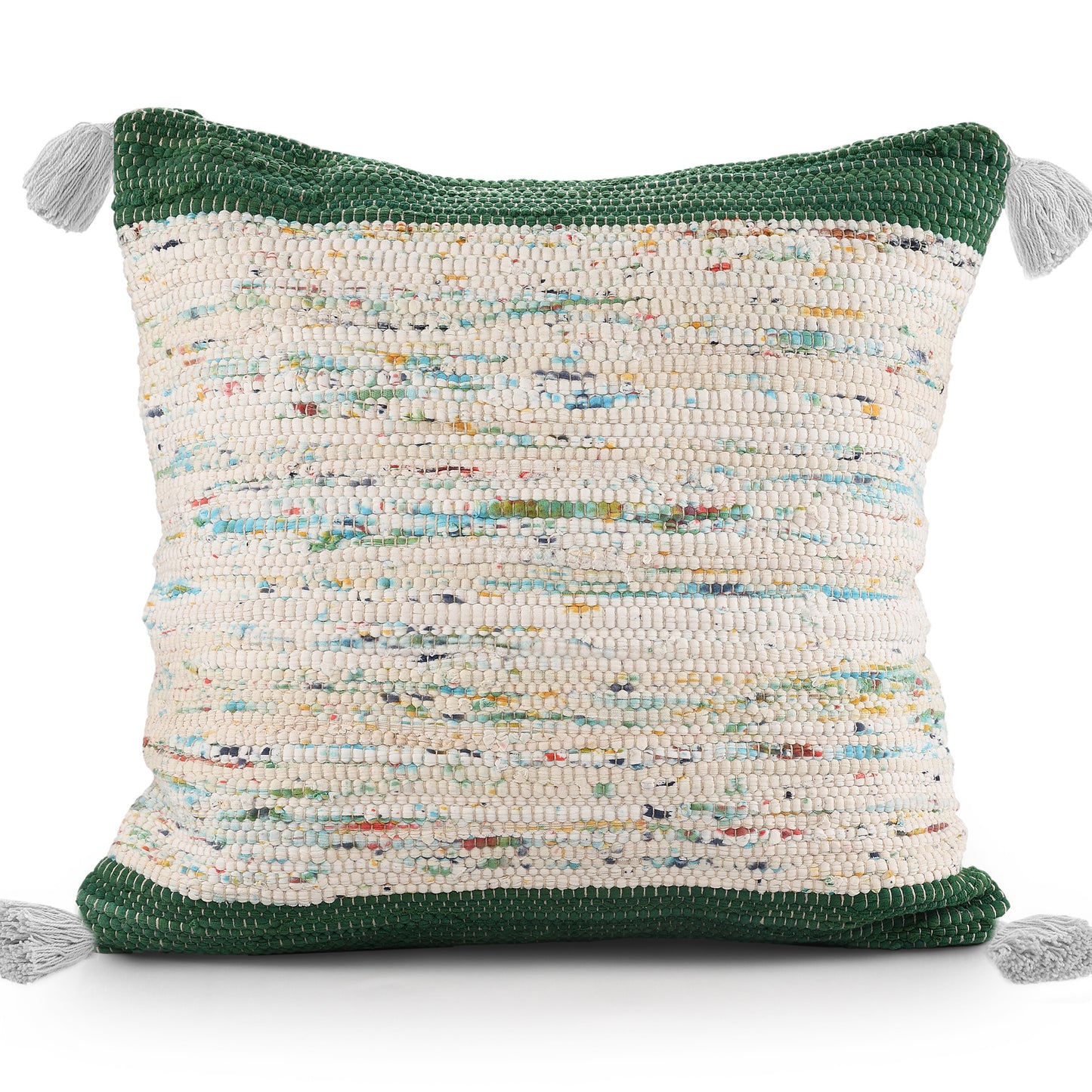 20" X 20" Green And Off-White 100% Cotton Abstract Zippered Pillow