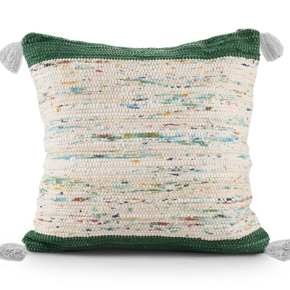 20" X 20" Green And Off-White 100% Cotton Abstract Zippered Pillow