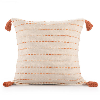 20" X 20" Coral And Ivory 100% Cotton Striped Zippered Pillow