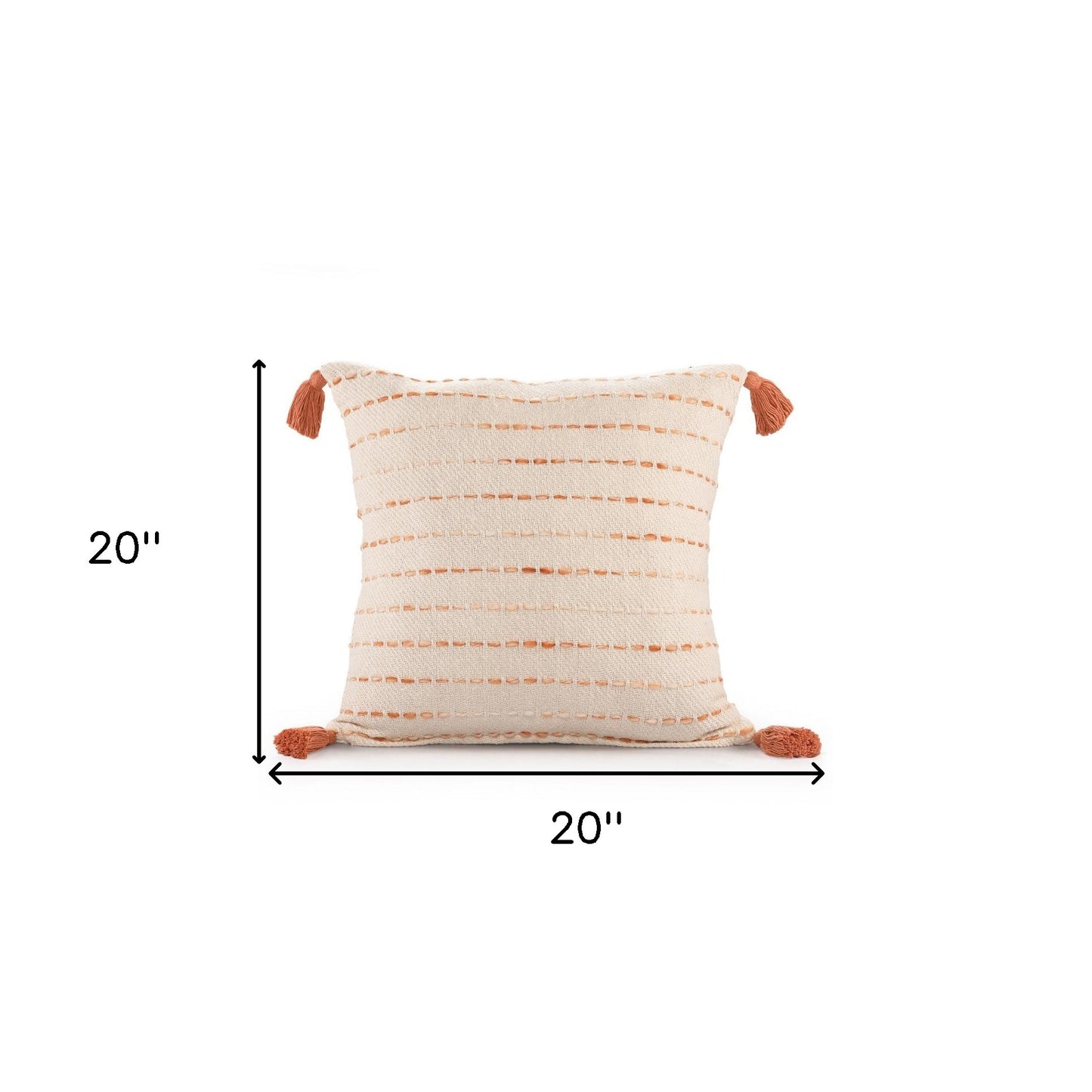 20" X 20" Coral And Ivory 100% Cotton Striped Zippered Pillow