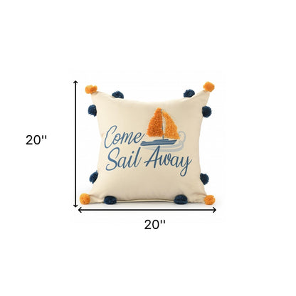 20" X 20" Navy And Orange Polyester Tropical Zippered Pillow