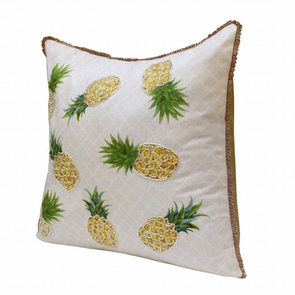 20" X 20" Yellow And Green Polyester Tropical Zippered Pillow