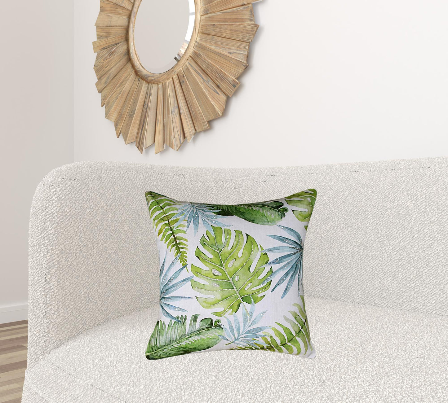 20" X 20" Green And Blue Polyester Floral Zippered Pillow