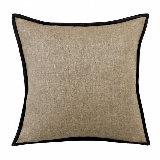 20" X 20" Tan And Black Linen Zippered Pillow