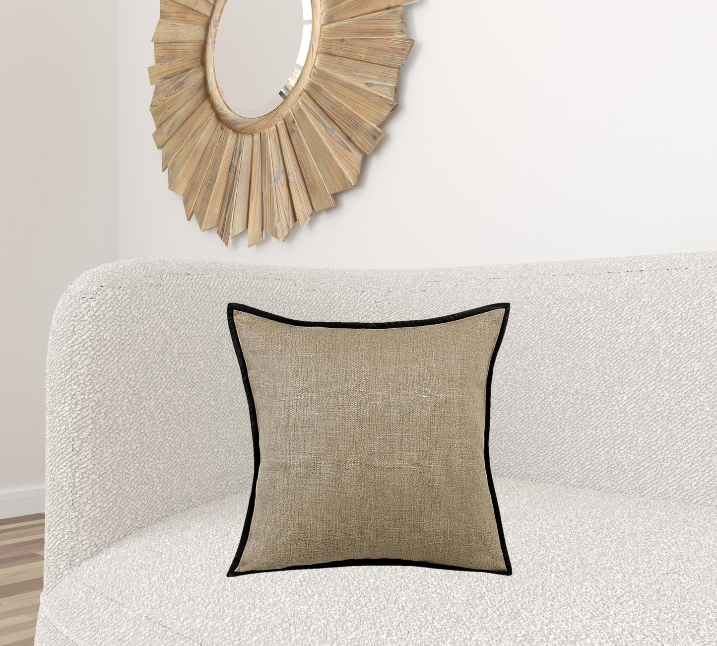 20" X 20" Tan And Black Linen Zippered Pillow