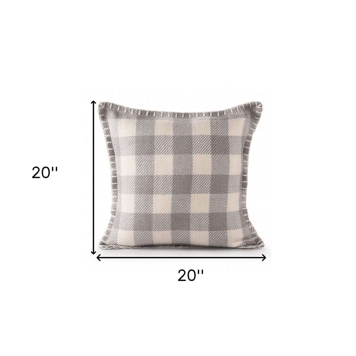 20" X 20" Light Gray And Ivory Polyester Plaid Zippered Pillow