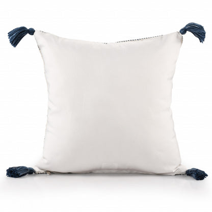 20" X 20" Ivory And Blue Polyester Geometric Zippered Pillow