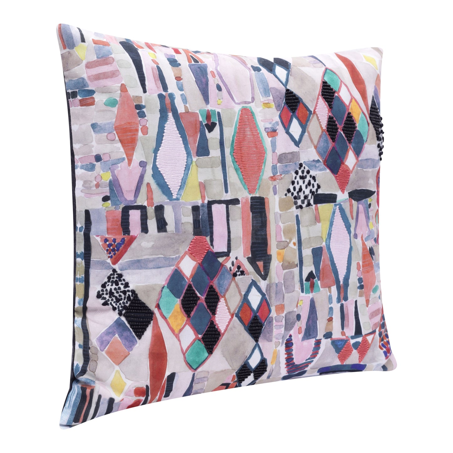 20" X 20" Red Pink Blue Gray And Black Polyester Abstract Zippered Pillow