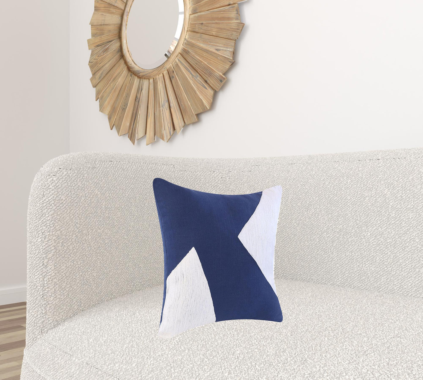 20" X 20" Navy And Ivory 100% Cotton Abstract Zippered Pillow