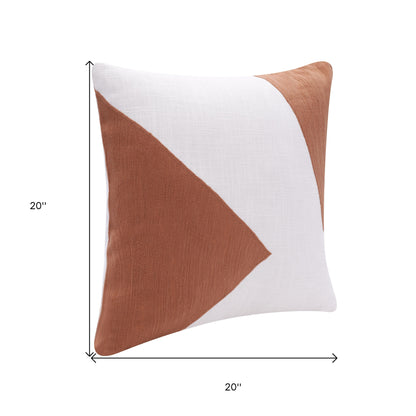 20" X 20" Brown And Ivory 100% Cotton Abstract Zippered Pillow