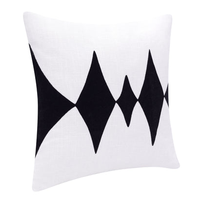 20" X 20" Black And White 100% Cotton Diamond Zippered Pillow