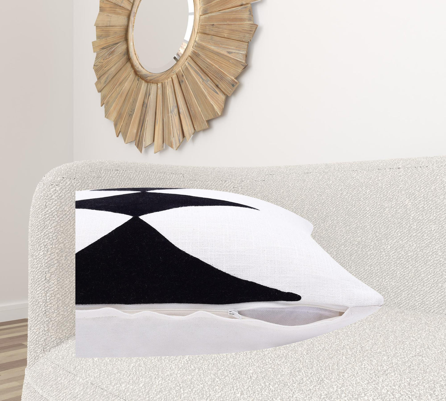 20" X 20" Black And White 100% Cotton Diamond Zippered Pillow