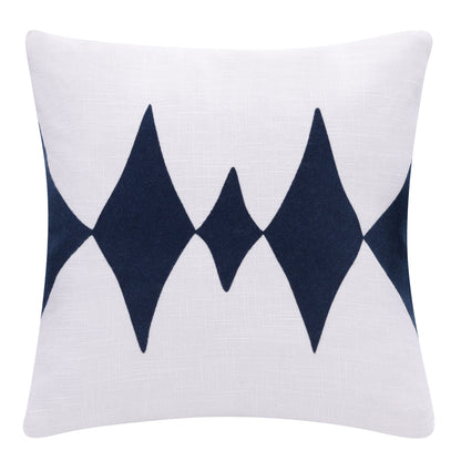 20" X 20" Blue And White 100% Cotton Diamond Zippered Pillow