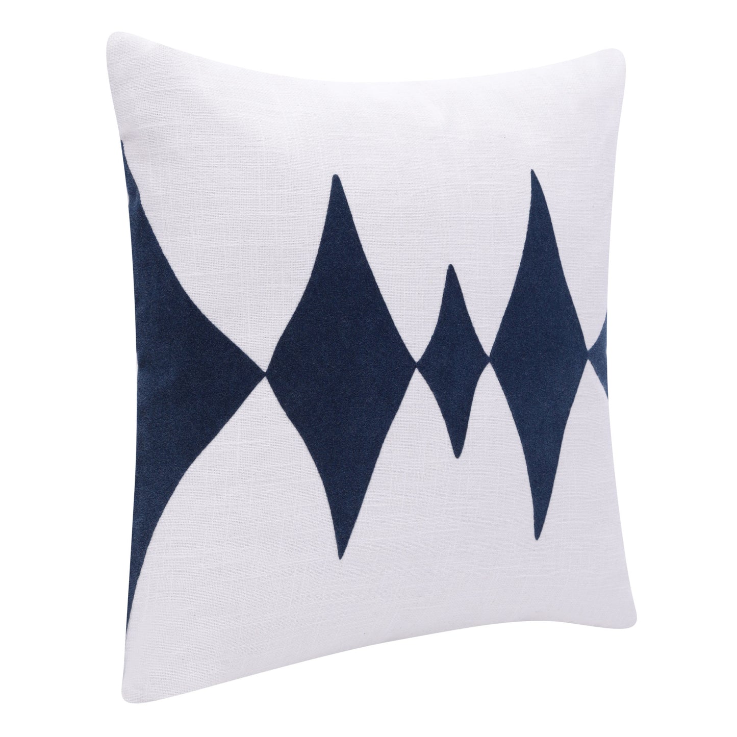 20" X 20" Blue And White 100% Cotton Diamond Zippered Pillow