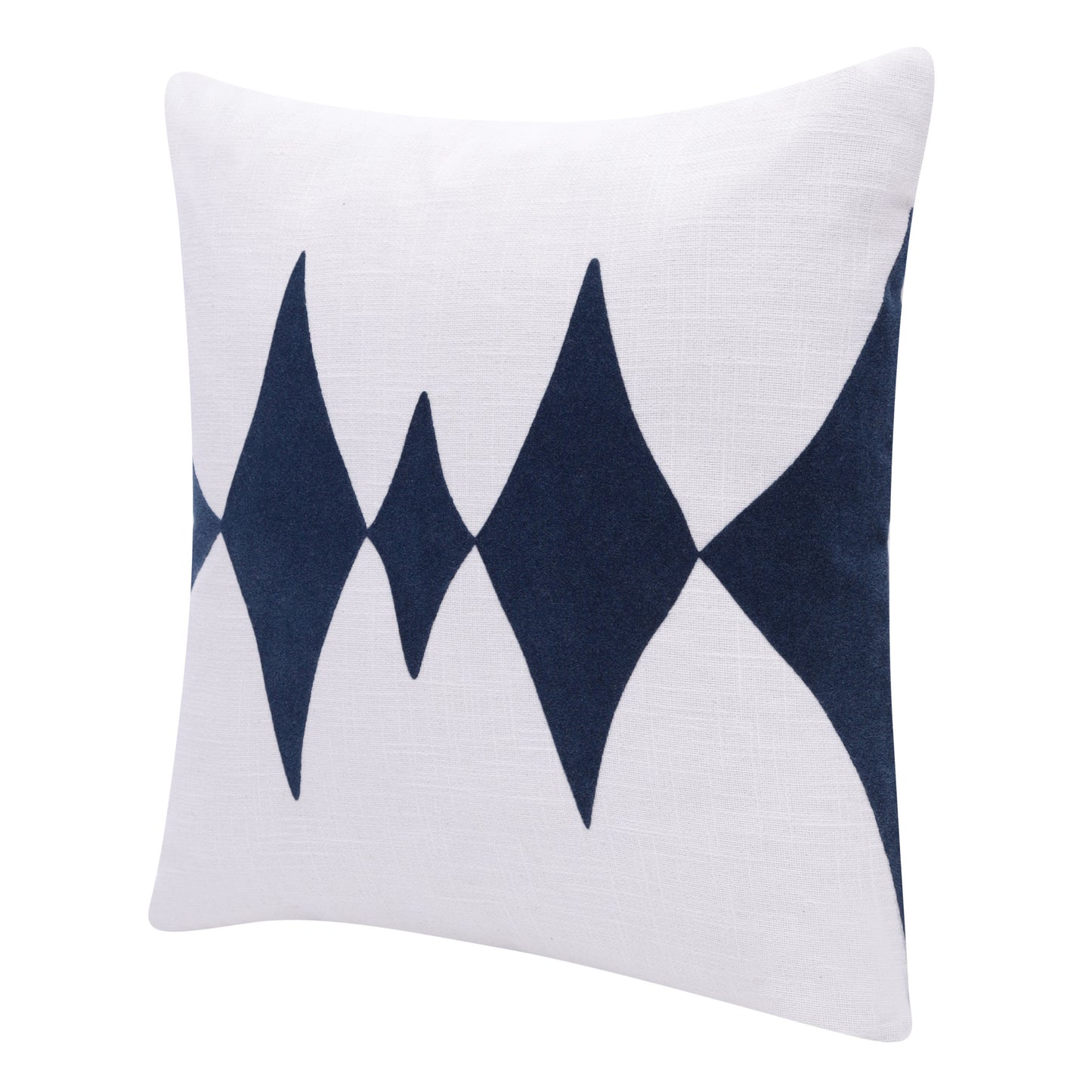 20" X 20" Blue And White 100% Cotton Diamond Zippered Pillow