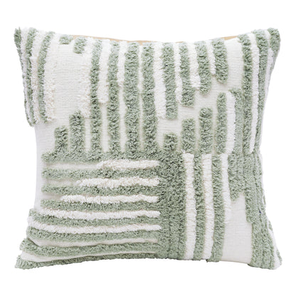 22" Sage Green and White Geometric Cotton Throw Pillow